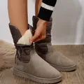 Detailopname van warme halfhoge sneeuwlaarzen met dikke imitatiebontvoering voor winter - 36 / Khaki