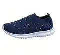 Marineblaue Slip-on-Sneaker für Damen mit glitzernden Strasssteinen aus Flyknit - Dunkelblau