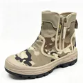 Durable camouflage high-top tactical hiking boots with side zipper and rugged rubber sole - 35 / Brown Camouflage