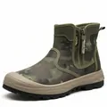 Durable men's camouflage outdoor combat boots with side zipper and slip-resistant rubber sole - 35 / Denim Green