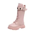Pink girls' stylish mid-calf Martin boots with star buckle strap and thick lug sole - 27 / Pink