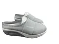 Grey breathable mesh wedge slip-on mules featuring elastic fashion strap detail. - 38 / Light Gray (Small Mesh)