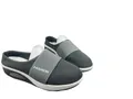 Detailed view of grey mesh mules with breathable platform wedge sole and elastic strap - 38 / Dark Gray (Small Mesh)