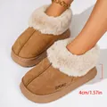 Women's warm plush-lined winter slippers with a 4cm platform sole in brown suede - 36-37 / Brown