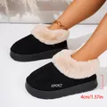 Cozy black winter slippers with plush faux fur lining and 4cm thick platform sole - 36-37 / Black