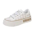 Classic tweed-patterned women's platform canvas sneakers with thick soles in white - 35 / Khaki