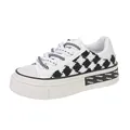 Stylish Chanel-style houndstooth pattern thick-sole white canvas sneakers for women - 35 / Black