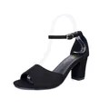 Women's elegant black suede block heel sandals with ankle strap and fish mouth toe design. - 34 / Black