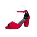 Elegant red peep toe chunky heel sandals with ankle strap - 34 / Red