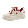 Women's chunky platform sneakers in white and red with thick sole for casual wear - 35 / Beige/Dark Red / Red