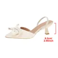 Elegant white pointed toe slingback sandals featuring a bow and a 6.2cm kitten heel - 36 / Off White
