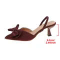 Elegant wine red bow pointed-toe kitten heel slingback sandals with a 6.2cm heel. - 36 / Burgundy