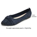 Elegant navy blue knitted ballet flats with bow detail and soft sole, 1.2cm heel height - 36 / Dark Blue