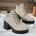 Side detail of beige suede ankle boots with heart buckle and chunky platform heel - 35 / Off White