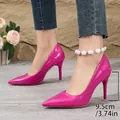 Elegant magenta pointed toe high heel pumps with a 9.5cm stiletto heel for women - 35 / Rose Red