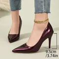 Elegant purple patent leather pointed toe stiletto high heels with 9.5cm heel height - Fuschia