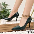 Elegant dark green patent leather pointed toe stiletto high heels with 9.5cm slim heel - Dark Green