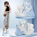 Blue and white colorblock chunky sneakers featuring a thick platform sole for women - 35 / Sky Blue