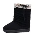 Elegant black Lolita winter boots featuring lace trim and ribbon bow detail for women - 36 / Black