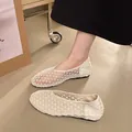 Breathable cream white mesh flat ballet shoes for women with elegant pointed toe design - 35 / White