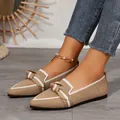 Elegantes mocasines planos de punta para mujer en tejido fly-knit color caqui con un lazo - 36 / Caqui