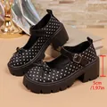 Zapatos Mary Jane retro con lunares negros, lazo decorativo y plataforma gruesa de 5 cm - 34 / Negro