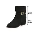 Black frosted ankle boots with plush fold-over cuff, chunky heel and buckle detail. - 36 / Black