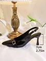 Elegant black patent leather slingback high heels with pointed toe and 7cm stiletto heel - 34 / Black