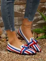 Zapatos planos de punto con punta para mujer, rayas rojas, blancas y azules con lazo - 36 / Rayas Rojas Blancas y Azules