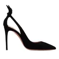 Eleganti décolleté a stiletto in camoscio nero con punta affusolata e dettaglio fiocco sul retro. - 34 / Tacco a Spillo Basso / Nero