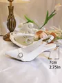 Elegant white patent leather kitten heel slingback pumps with buckle detail - 34 / White