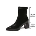 Black pointed toe ankle boot with 7cm block heel and 14.5cm shaft height. - 35 / Black