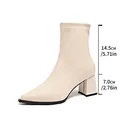 Cream pointed-toe ankle boots with chunky heel and precise height measurements - 35 / Off White
