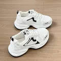 Women's white mesh platform sneakers with thick soles and lace-up design for spring - 35 / Black
