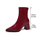 Elegant burgundy pointed toe chunky heel ankle boots with 7cm heel measurement - 35 / Burgundy