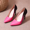 Elegant gradient pink to black patent leather pointed toe stiletto high heel pumps. - 35 / Gradient Rose Red