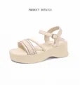 Sandalias beige con plataforma para mujer con tira de volantes y hebilla - 35 / Blanco Roto