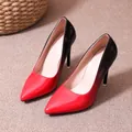 Elegant red and black gradient pointed-toe stiletto heels in patent leather finish - 35 / Gradient Red