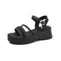 Elegantes sandalias negras de plataforma para mujer con tiras de pedrería y dije de estrella - 35 / Negro