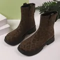 Fashionable women's leopard print ankle boots with round toe and back zipper closure - 36 / Brown Leopard