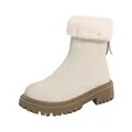 Beige winter-sneeuwlaars voor dames met imitatiebontkraag en dikke profielzool - 35 / Broken Wit