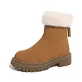 Warme winterlaarzen voor dames in bruin suède met witte imitatiebont en achterrits. - 35 / Donkerbruin