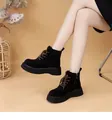 Elegant black thick sole platform Martin boots with warm lining for winter season - 35 / Black