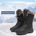 Botas de nieve de invierno negras con cordones y forro de piel sintética para el frío. - 31 / Negro