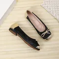 Elegant black and gold patchwork square toe ballet flats with delicate bow detail and soft sole - 35 / Square Toe Ballet Flats (266-182) / Black & Gold