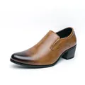 Brown burnished leather slip-on shoes with Cuban high heel for men - 38 / Brown