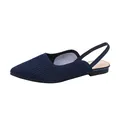 Eleganti sandali flat a punta in maglia blu scuro con cinturino per donne di classe - 34 / Blu a Righe