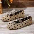Scarpe basse in maglia beige con pois neri e cinturino elastico per un comfort totale - 36 / Kaki