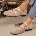 Elegant beige suede Mary Jane ballet flats with elastic cross straps for casual wear - 36 / Off White