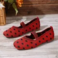 Scarpe Mary Jane in maglia rossa a pois con punta quadrata e cinturino elastico - 36 / Rosso